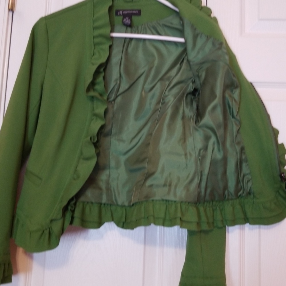 INC Green Jacket with Ruffle Collar - Picture 6 of 6